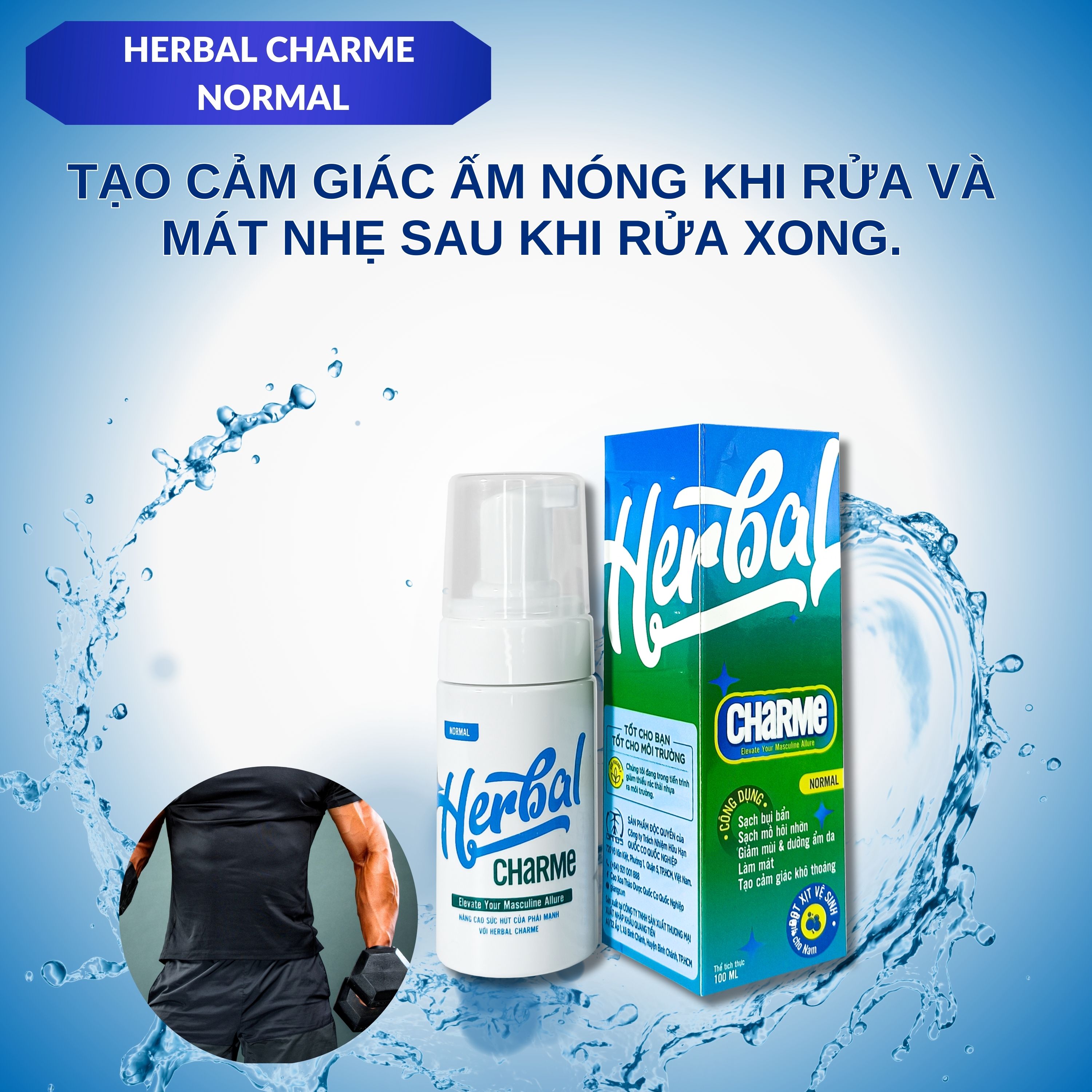 HERBAL CHARME (NORMAL) Dung Dịch Vệ Sinh Nam Giới Khử Mùi Công Nghệ Mới, Giúp Tạo Bọt Làm Sạch Sâu, Ngăn Ngừa Nấm Ngứa, Hương Thơm Nam Tính Chai 100ml