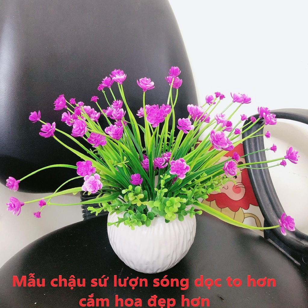 Chậu hoa giả trang trí cắm sẵn bình sứ nhỏ xinh, bình hoa baby để bàn