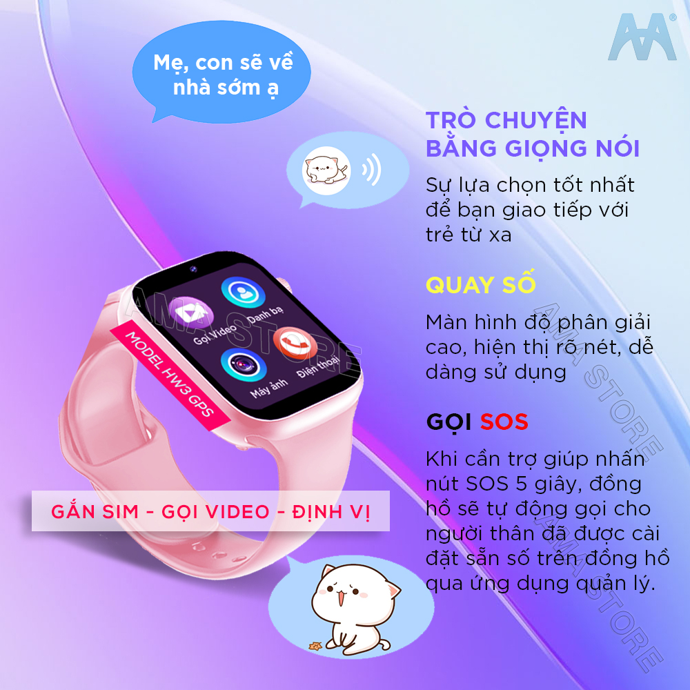 Đồng hồ Thông minh Trẻ em Học sinh Tiểu học THCS THPT Chống nước Lắp sim Định vị Kép Smart Watch AMA HW13 Hàng nhập khẩu