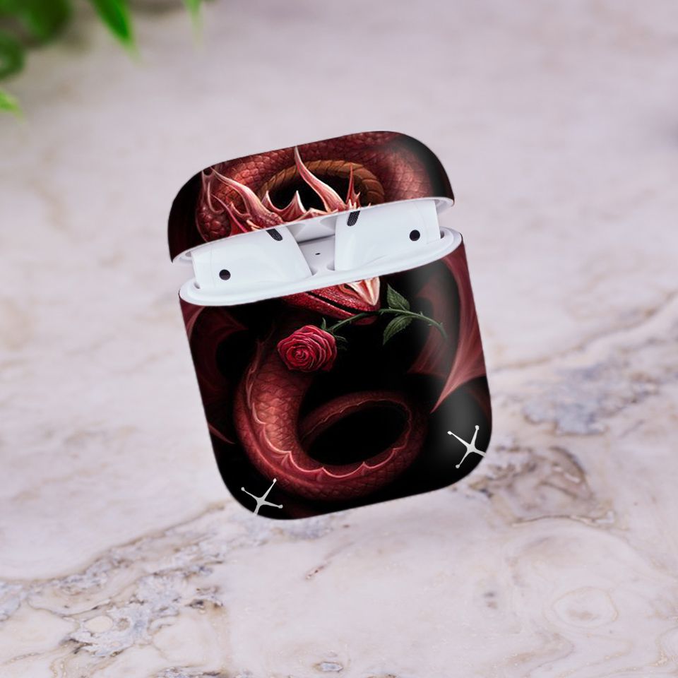 Miếng dán skin chống bẩn cho tai nghe AirPods in hình Rồng Dragon - dra013 (bản không dây 1 và 2)