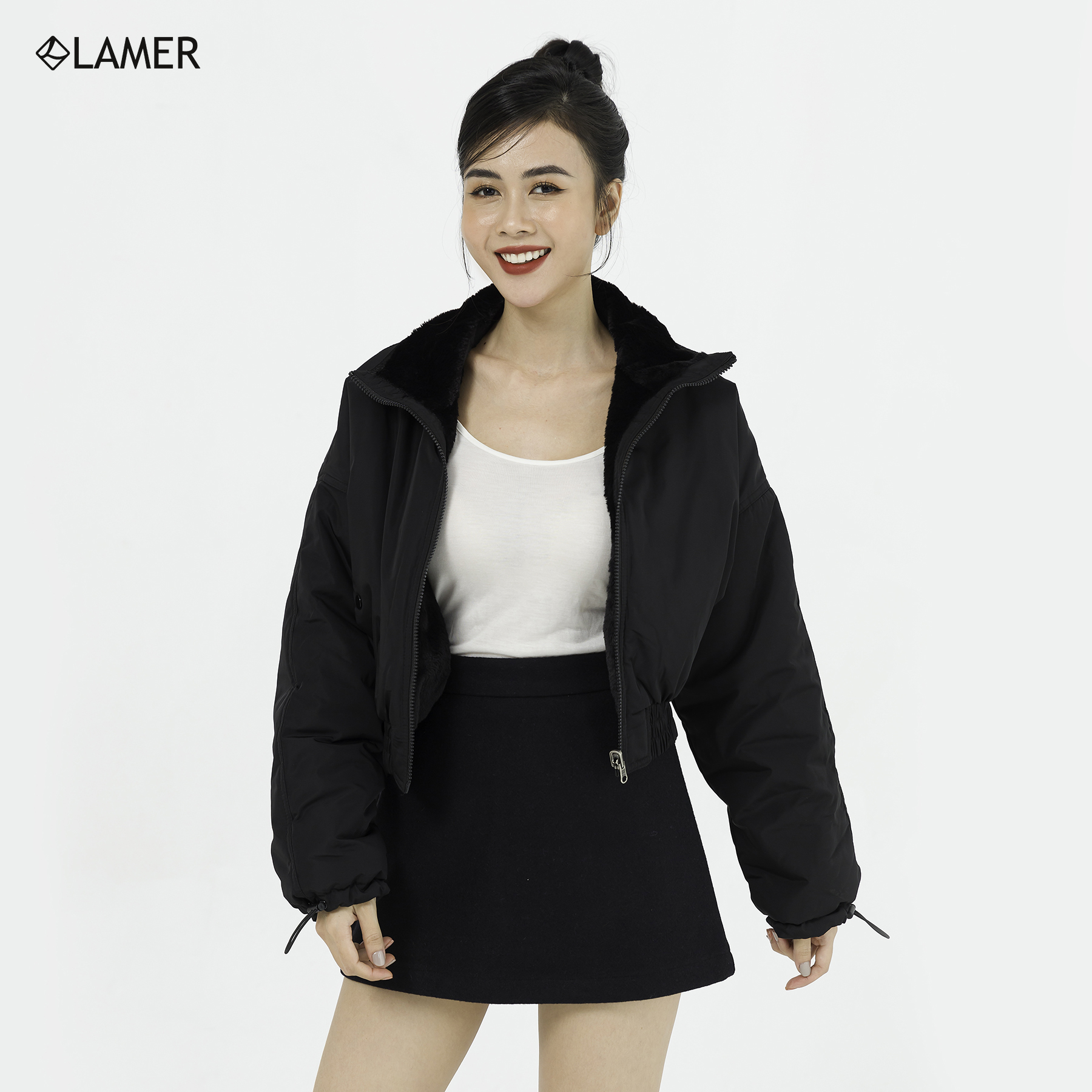 Áo phao croptop lót lông (mặc 2 mặt) LAMER N65P20T084