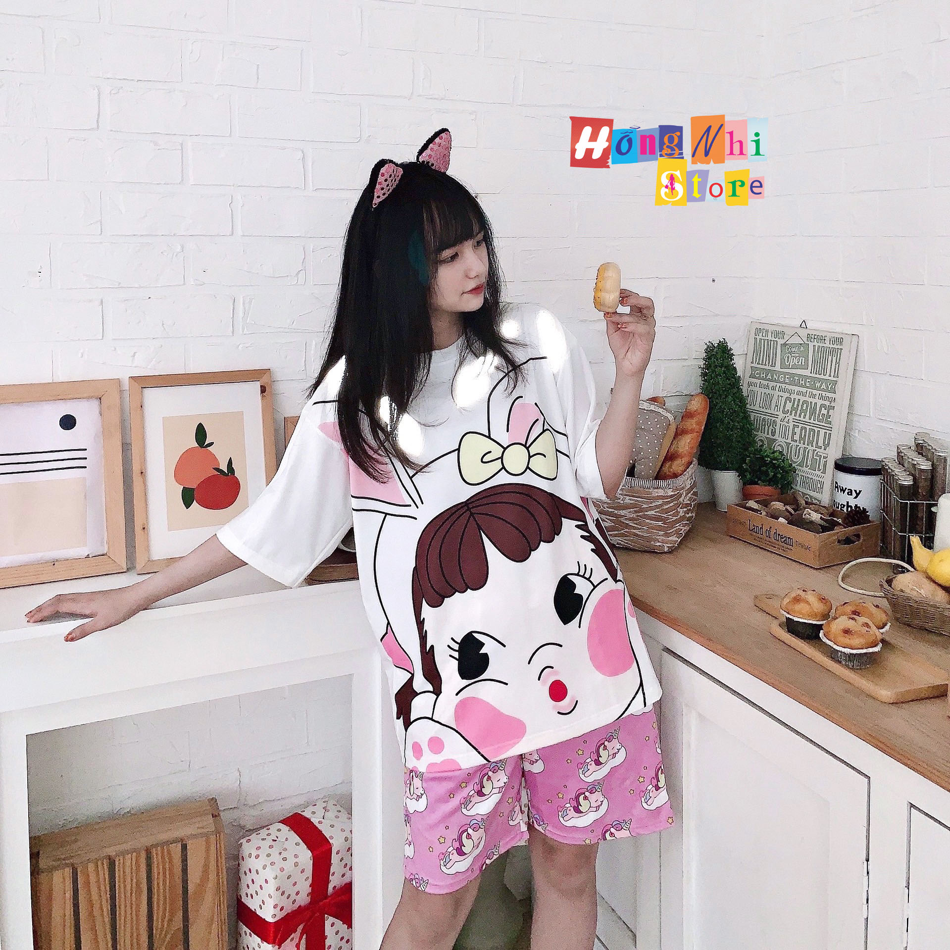 Quần Short Cartoon Unisex Màu Hồng - Quần Đùi Hoạt Hình Siêu Cute - MM