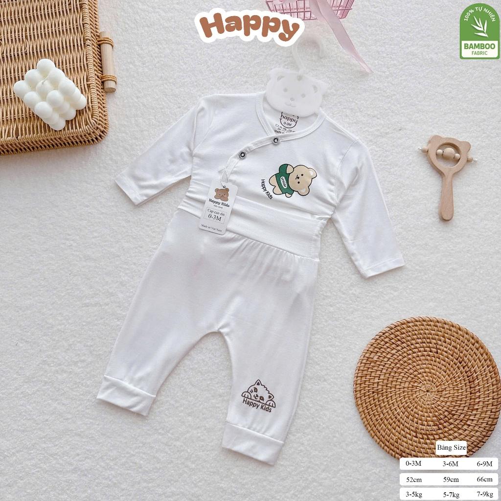 [3-8kg] Bộ Quần Áo Sơ Sinh Dài Tay Cạp Cao Chất Thun Lạnh Mềm, Mỏng, Mát - HAPPY KIDS - Gấu nâu