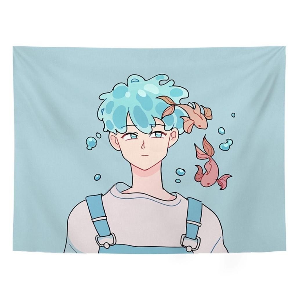 Thảm treo tường phong cách Anime decor phòng ngủ, vải treo tường vintage