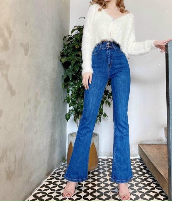 QUẦN JEANS LOE DÁNG DÀI LƯNG CAO 2 NÚT- ảnh thật shop chụp