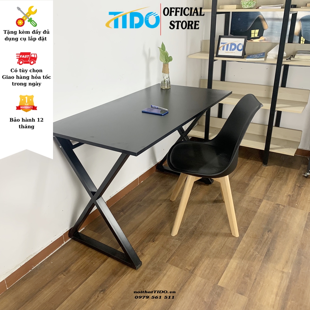 Bàn Làm Việc Chữ X Phong Cách Trẻ Trung - Chân Sắt Hộp Lớn - Tido - 120X60X75 Cm - Đen