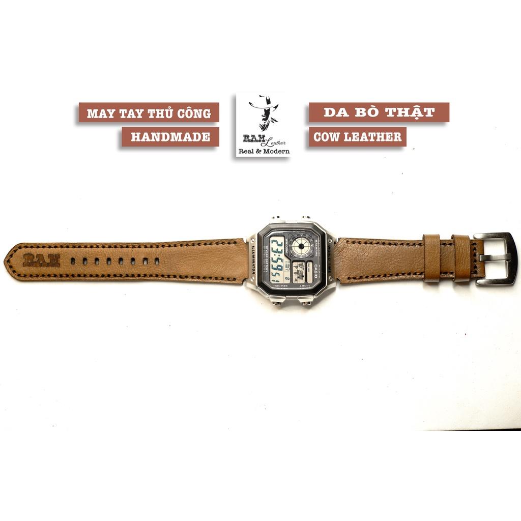 Dây đồng hồ da bò màu cà phê sữa - RAM Leather