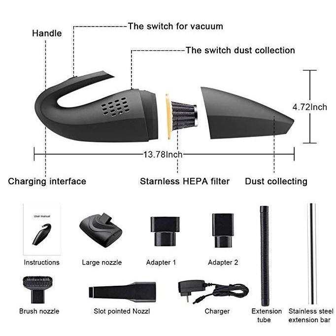 Hút bụi không dây ô tô và nhà CoolBlack siêu mạnh 120w 2500mAh Full Box - Home and Garden