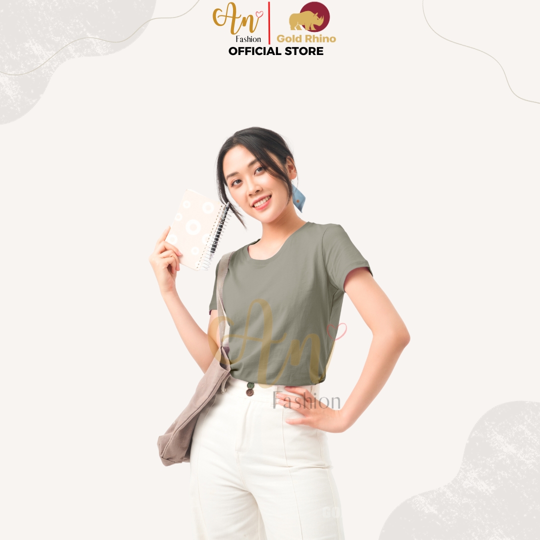 Áo Thun Nữ Cổ Tròn Màu OLIVE 100% Cotton Cao Cấp, Công Nghệ Khử Mùi Ag+, Thoáng Mát Suốt Cả Ngày - Gold Rhino