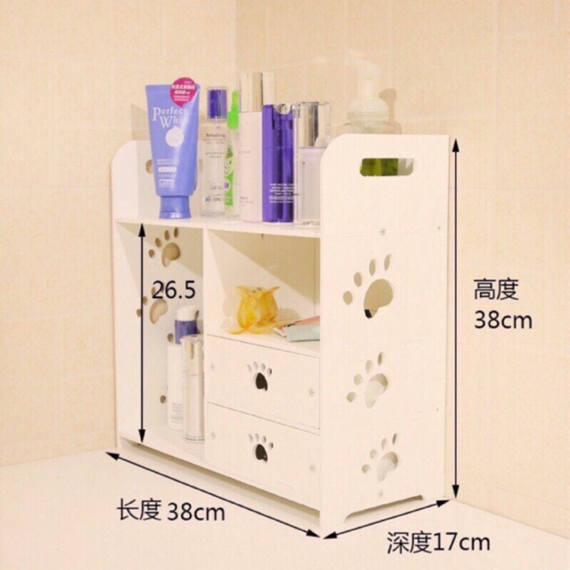 Giá kệ để mỹ phẩm, đồ dùng trang điểm, giá sách để bàn đa năng đặt bàn làm việc, bàn học thiết kế mang tính thẩm mỹ cao, có 2 ngăn kéo nhỏ chứa đồ xinh xinh, màu trắng sang trọng