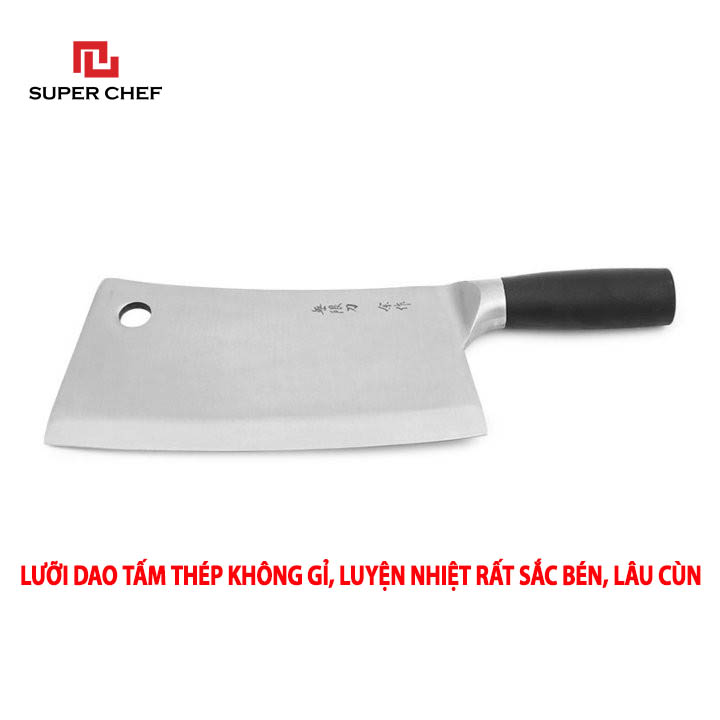 Dao Chặt Xương Lớn Chính Hãng Super Chef Lưỡi Dày 4mm Cứng Cáp, Không Gỉ Sét, Không Ăn Mòn Đảm Bảo An Toàn Sức Khỏe Vừa Sắc Bén Lâu Cùn Và Tiện Lợi ( Lưỡi dài 20.6 cm)