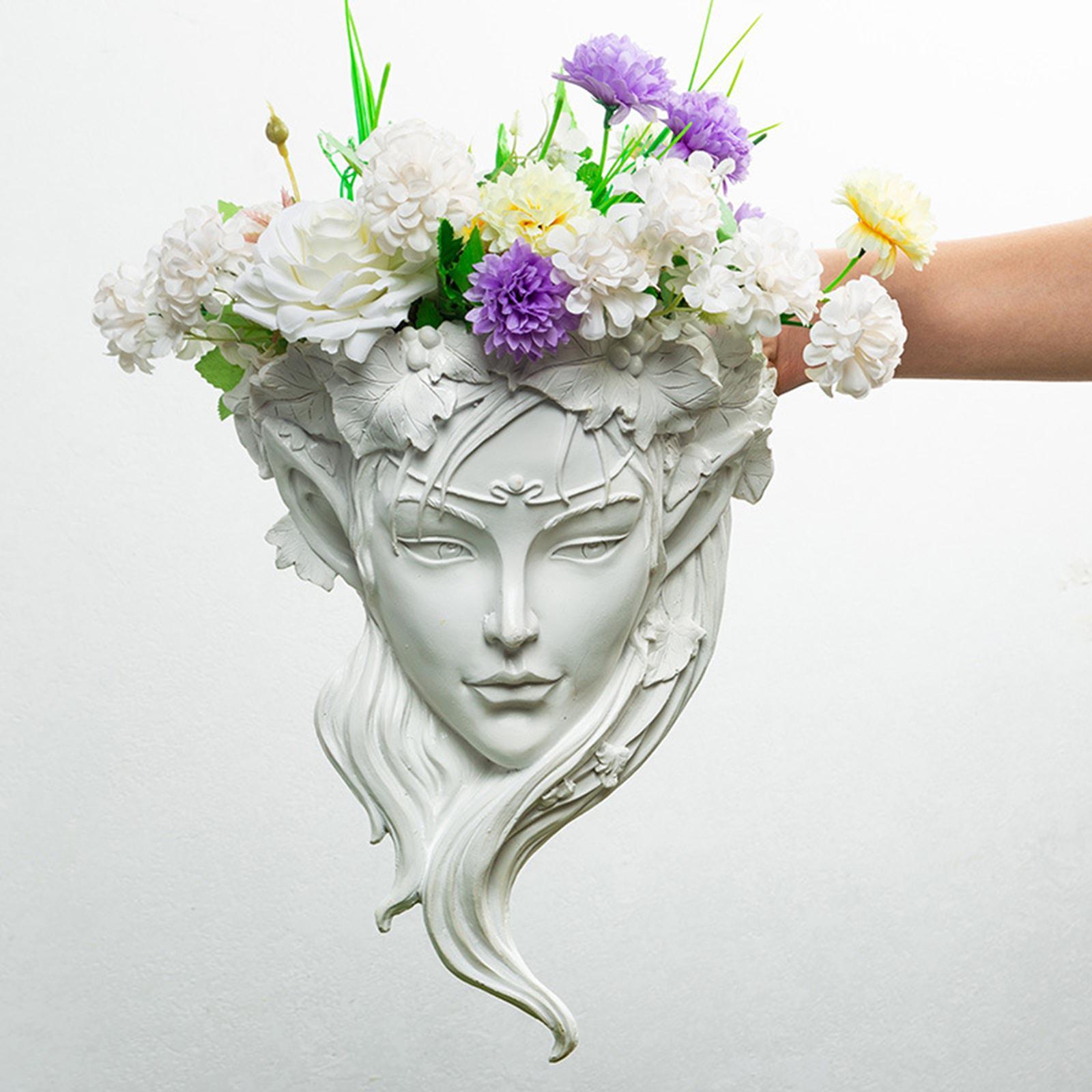 Wall Hanging Angel Planter Vase Goddess Statue Resin Crafts Creative Head Flower Pots Wall Art Planter Pots for Home Porch Living Room