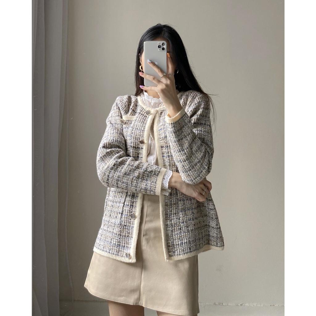 Áo khoác dạ TWEED xám trắng tiểu thư ulzzang - Made by Fiin