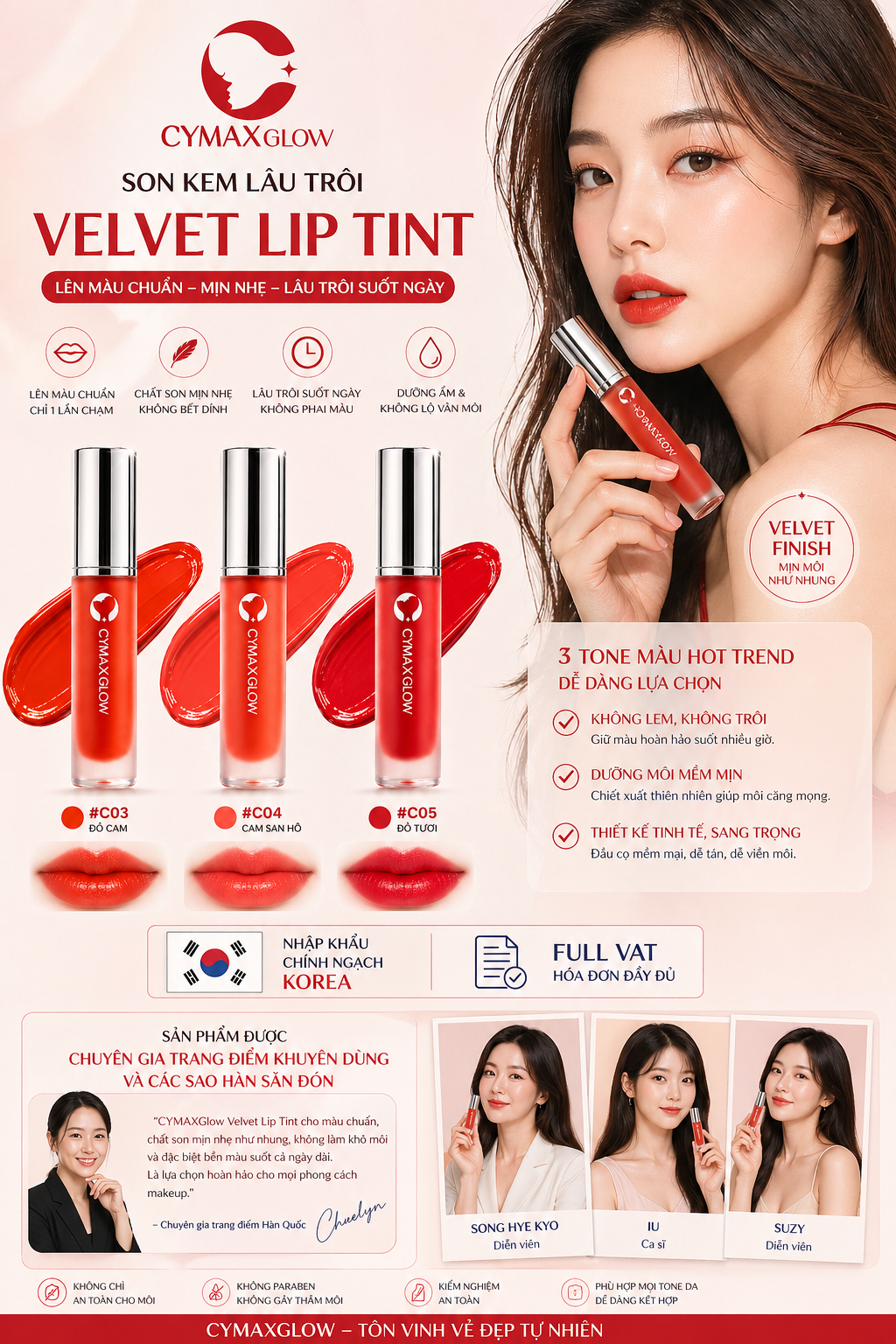 Son Kem CYMAX Glow Velvet Lip Tint - Lì Mịn Như Nhung, Căng Mướt Môi Chuẩn Hàn - Không Trôi