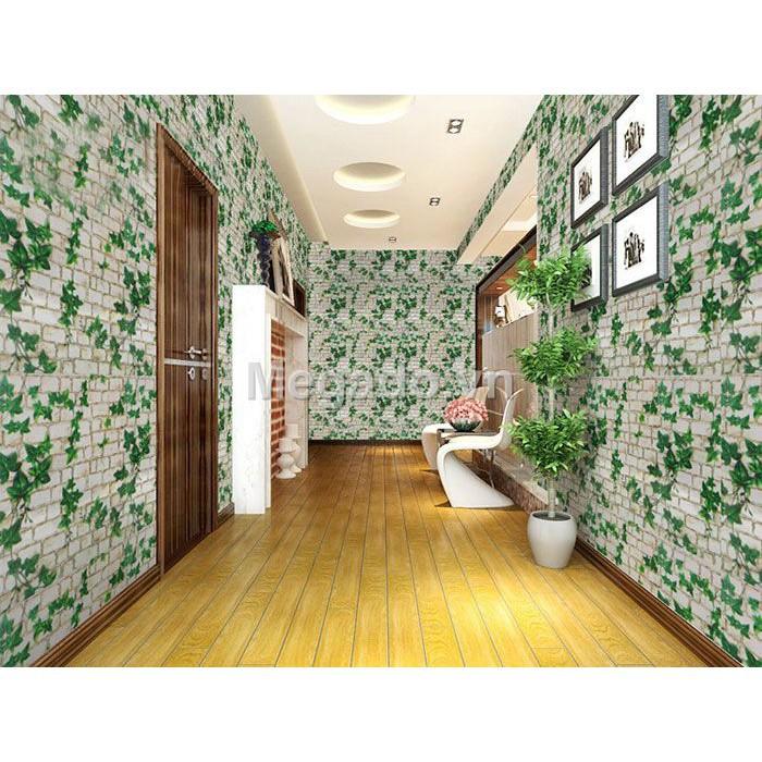 Xốp dán tường 3d giả gỗ in hình lá cây