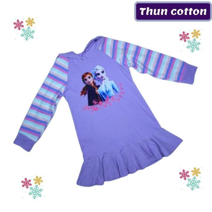 Đầm bé gái Elsa tay dài từ 10-42kg- đầm xòe có nón thun cotton thấm hút mồ hôi - Hương Nhiên