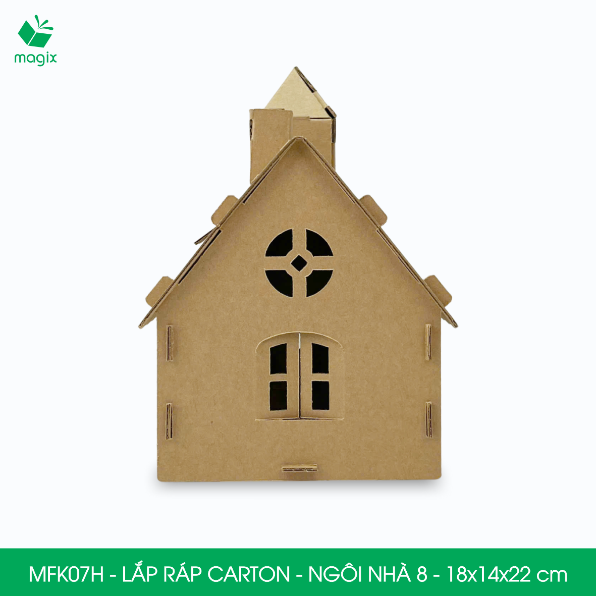 MFK07H - 18x14x22 cm - Mô hình nhà giấy carton cứng cao cấp, ngôi nhà lắp ráp carton mini cho bé