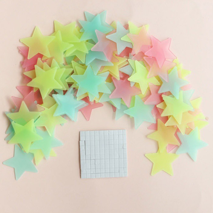 Set miếng dán tường ngủ cho bé hình ngôi sao dạ quang phát sáng nhiều màu