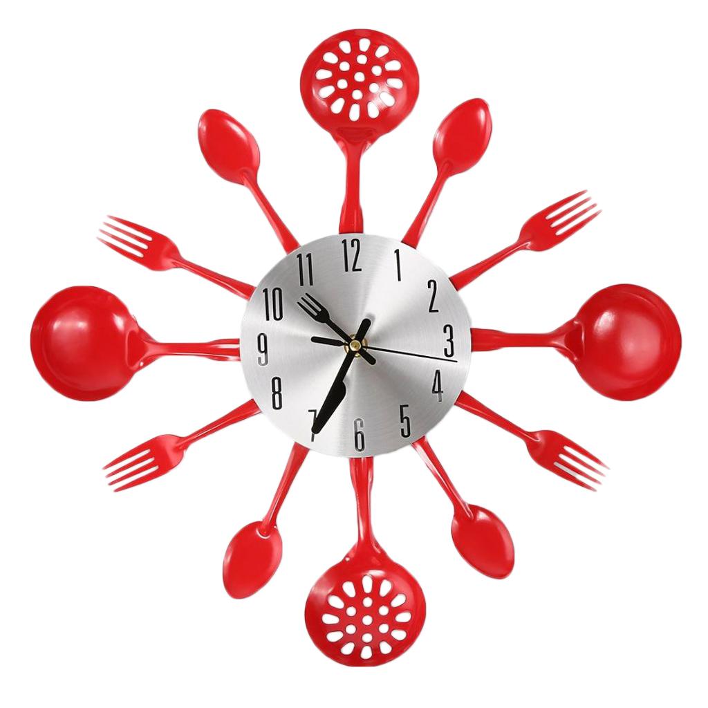 Kitchen Wall Clock 3D Kitchen Spoon Fork Wall Clock Wall Wall Room Black