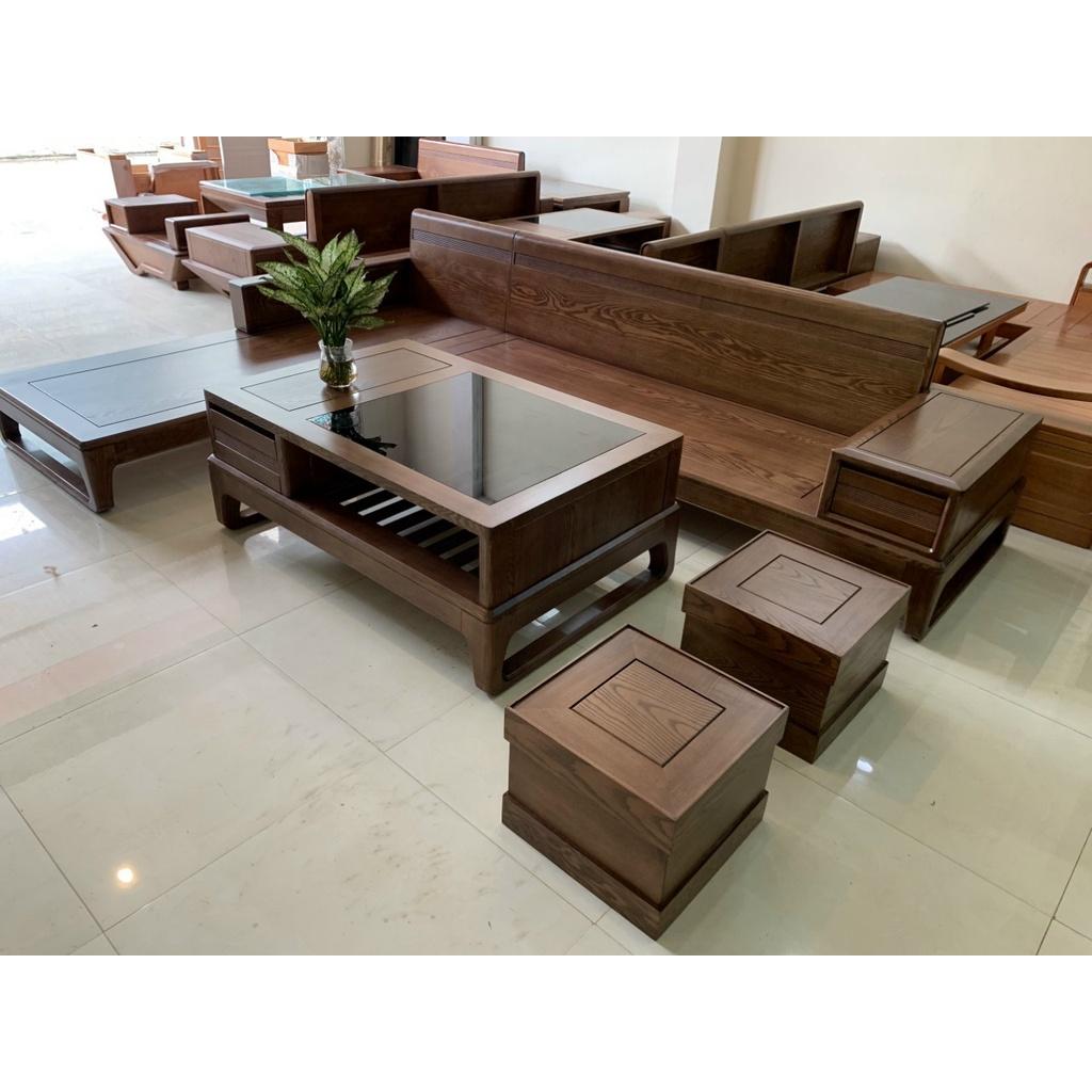 Bộ bàn ghế sofa gỗ phòng khách kiểu dáng chữ L chân Hươu
