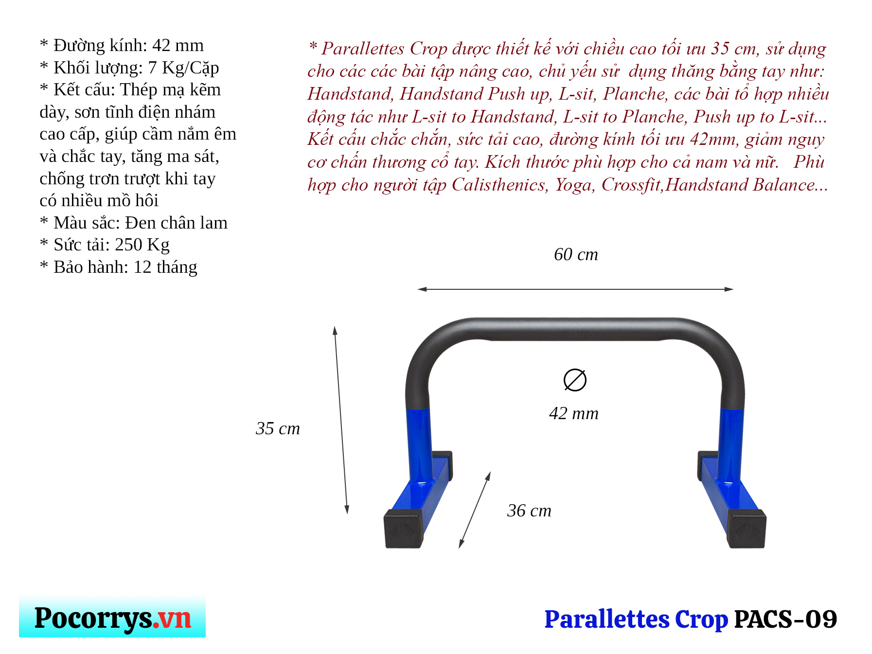 Combo 2 bộ Xà kép Parallettes Crop &amp; Push Up cao 35 - 18cm