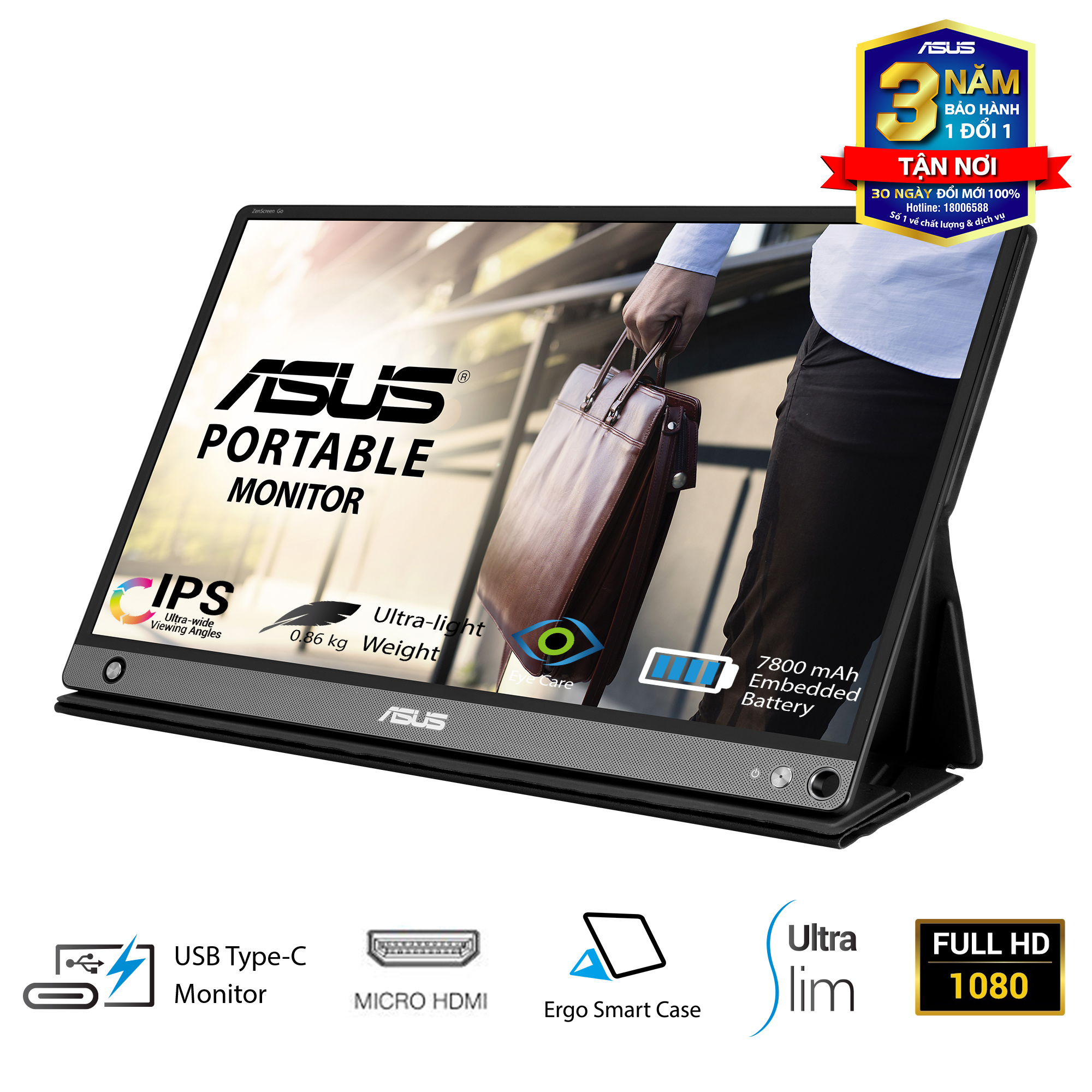 Màn hình ASUS ZenScreen MB16AH (16 inch/ IPS/ Full HD/ USB Type-C/ Micro-HDMI) - Hàng Chính Hãng