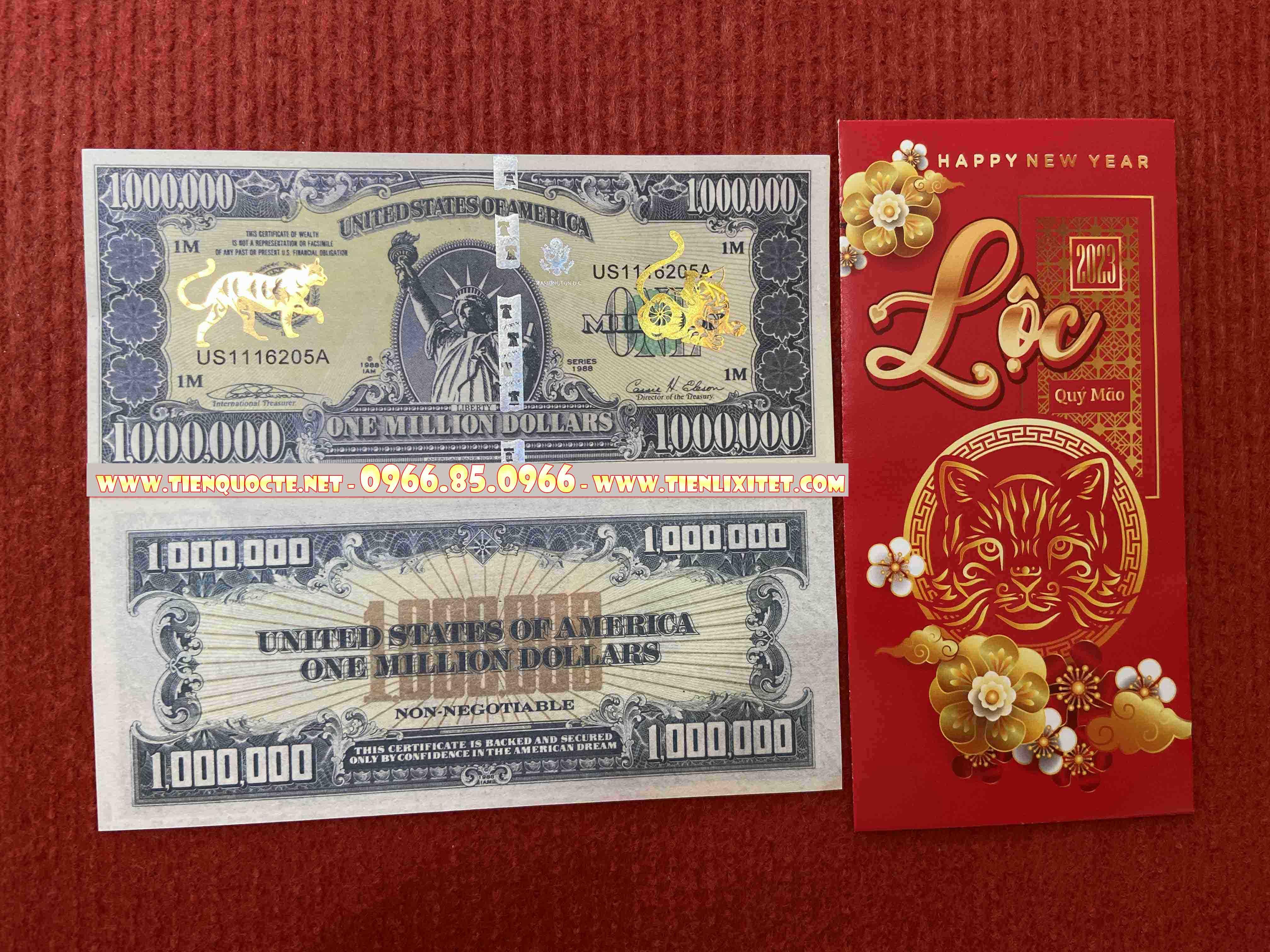 Quà tết lì xì 2023 ti.ền 1 Triệu u.sd Con mèo May Mắn Quý Mão, tặng kèm bao đỏ tài lộc 2023 LGLS00100