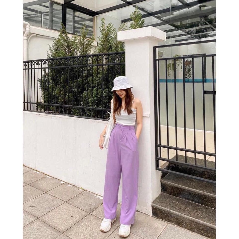 Quần tây ống rộng tím và đen