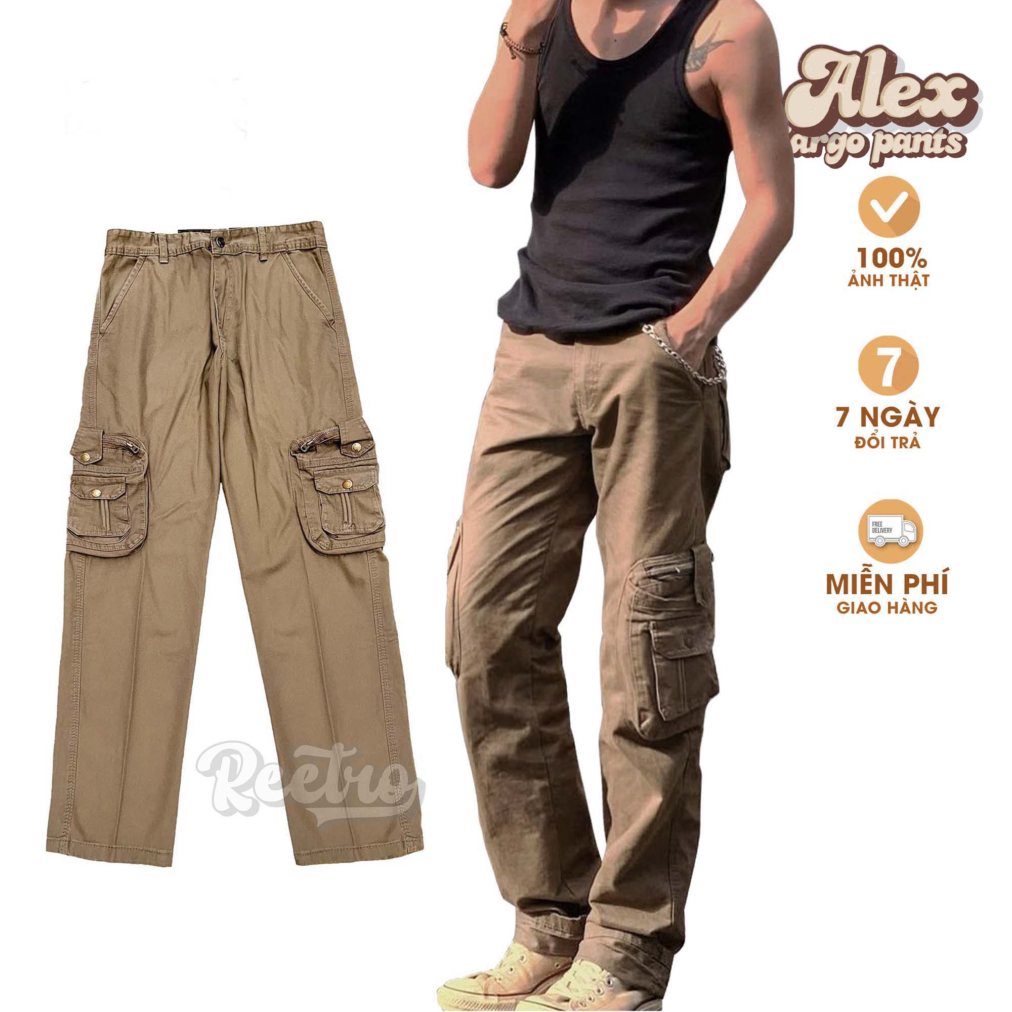 Quần Kaki Túi Hộp Nam Nữ Alex Retro Ống Suông Rộng Chất Vải Dày Dặn Phong Cách Đường Phố