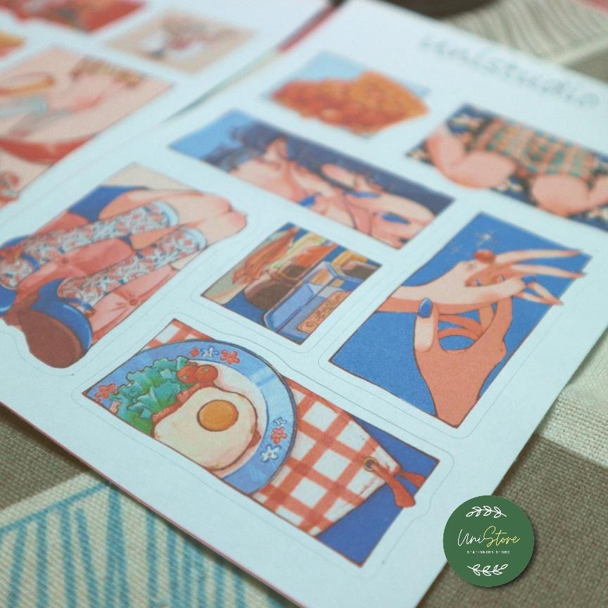 Set 2 tấm sticker hoạt hình - sticker tự làm chất liệu giấy nhám - uni011