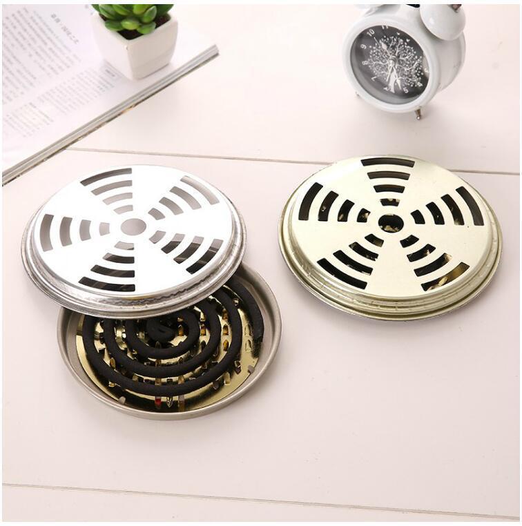 Bộ khay đốt nhang chống muỗi, nhang vòng chuyên dụng bằng thép có nắp đậy an toàn 15cm