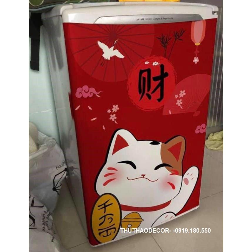 Decal dán máy giặt - tủ lạnh mini MÈO THẦN TÀI