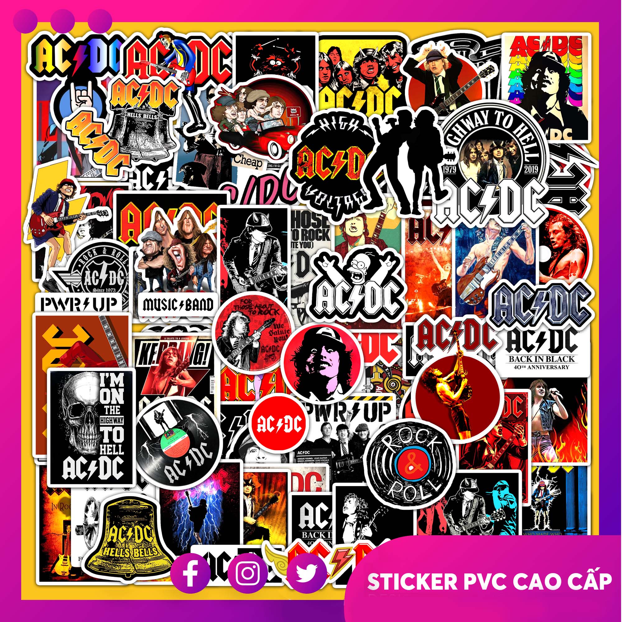 Chủ Đề ACDC | Set 50 Hình Sticker Chống Thấm Nước Chống Bay Màu
