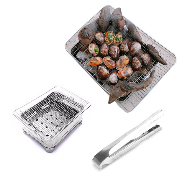 Combo 2 Lò Nướng Than Inox Du Lịch Size 25x20cm Kèm Gắp Inox