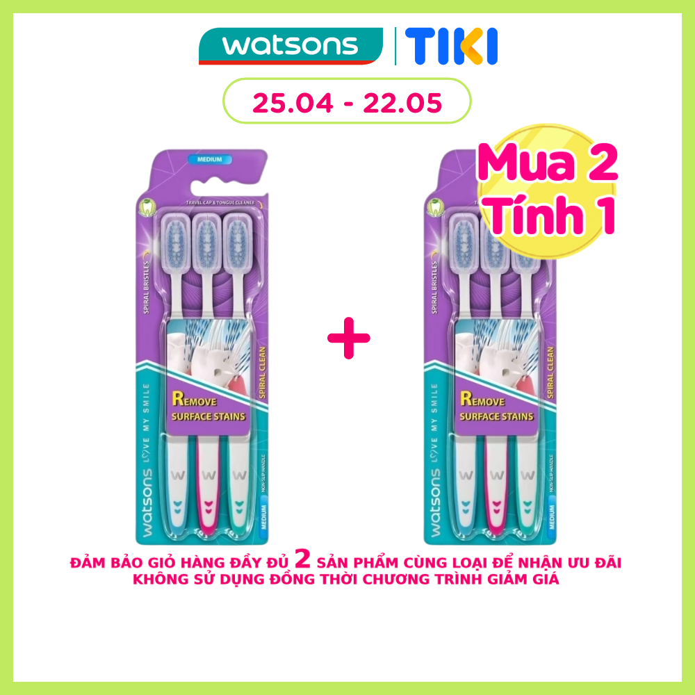 Bàn Chải Đánh Răng Watsons Spiral Clean Toothbrush (Medium) 3s