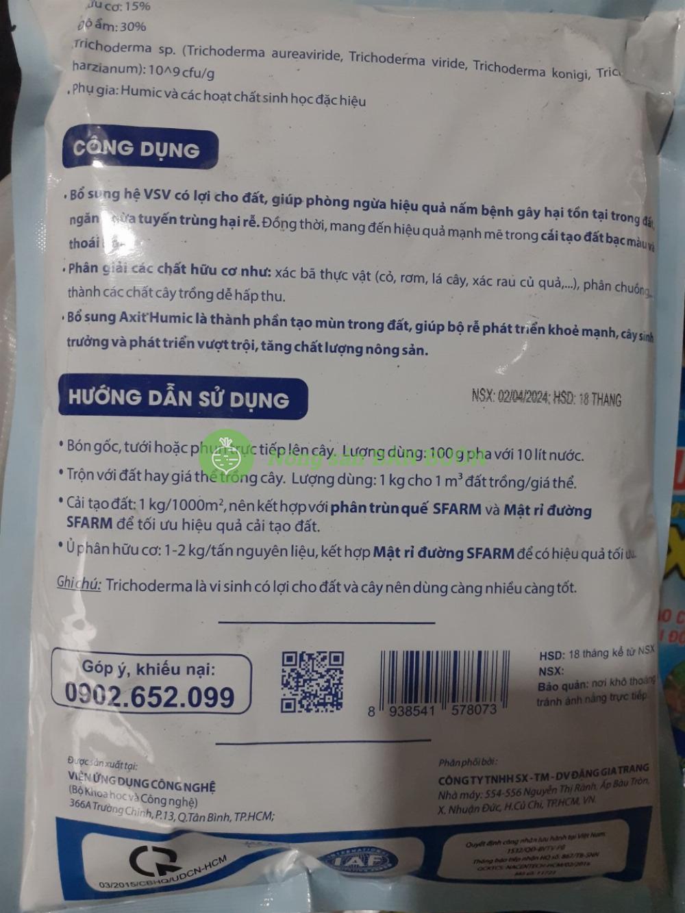 Chế phẩm Nấm đối kháng Trichoderma Plus Humic 1kg - Vi Sinh SFarm Đặng Gia Trang