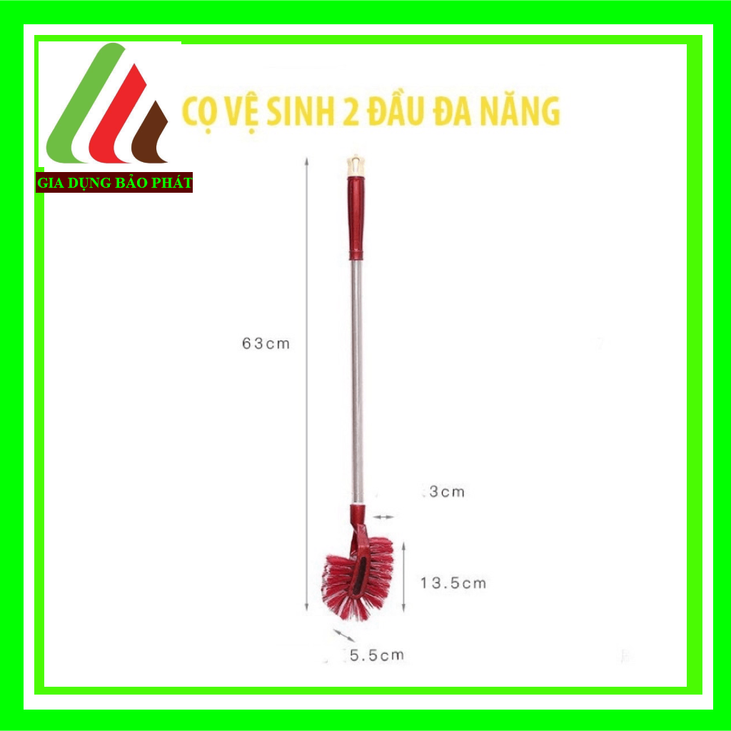 Cọ toilet 2 đầu cán inox dài 63cm