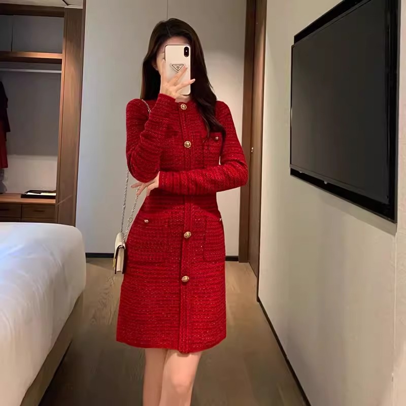 Đầm Dệt Kim Ôm Eo Đơn Giản Thanh Lịch Thu Đông AL113 - Hàng Quảng Châu Cao Cấp