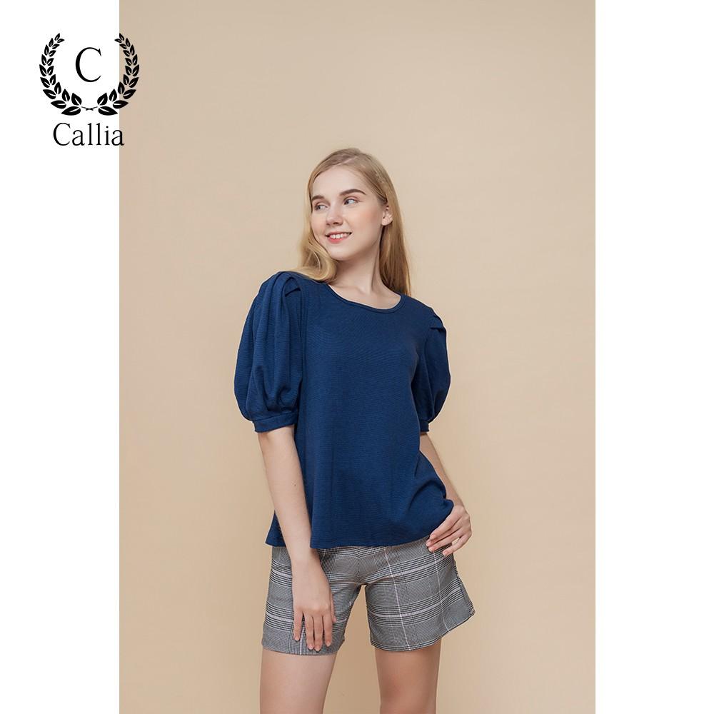 Áo kiểu nữ Callia Soha top Blue cổ tròn (Xanh đậm)