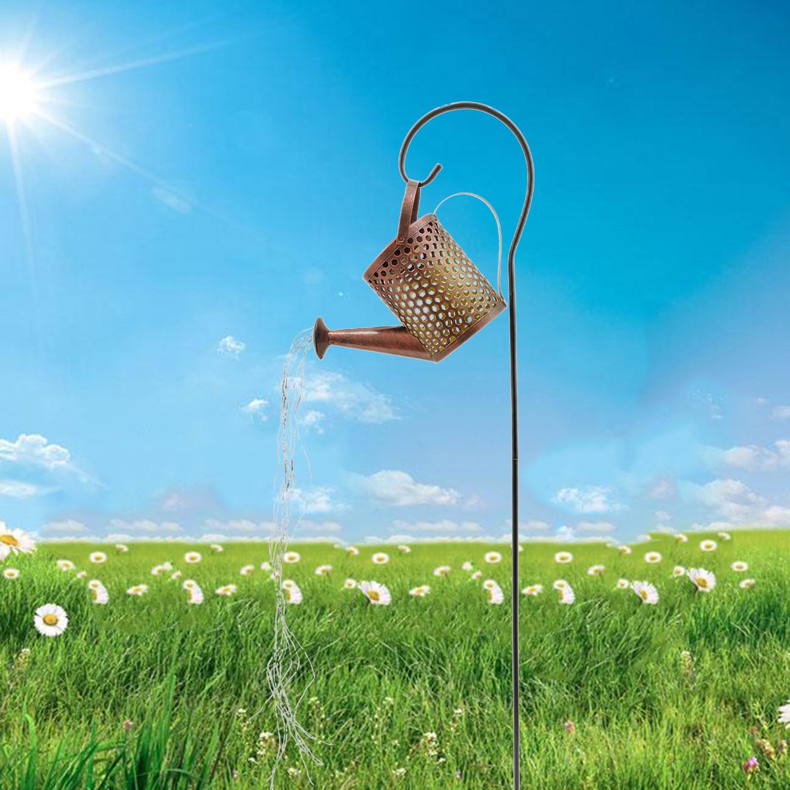 Solar Waterfall Outdoor Light LED Watering Can Waterproof Outdoor Garden Art Lamp Decoration