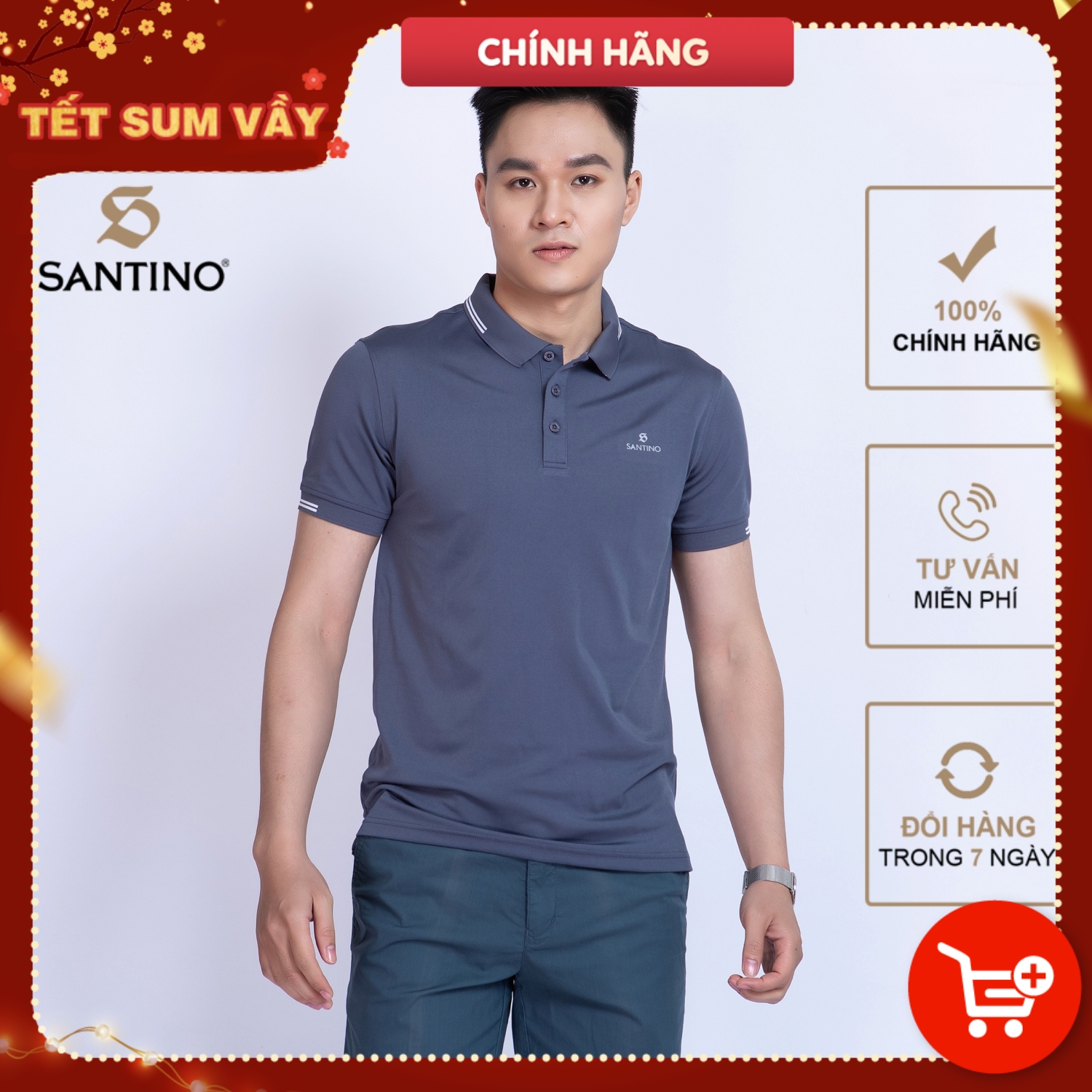 Áo thun POLO nam ngắn tay cổ bẻ Santino chất liệu thể thao co dãn, dáng ôm năng động TSP365B868