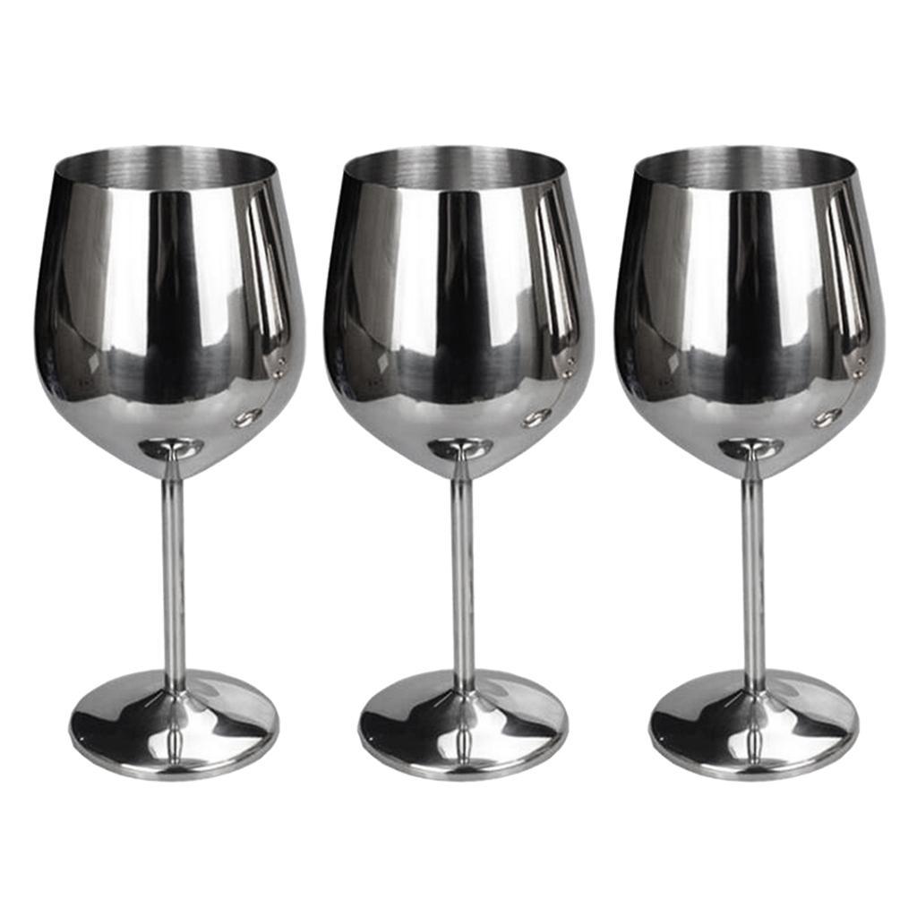 Set of 3 Stainless Steel Wine Drinking Goblet Cup Home Party 500ml Silver