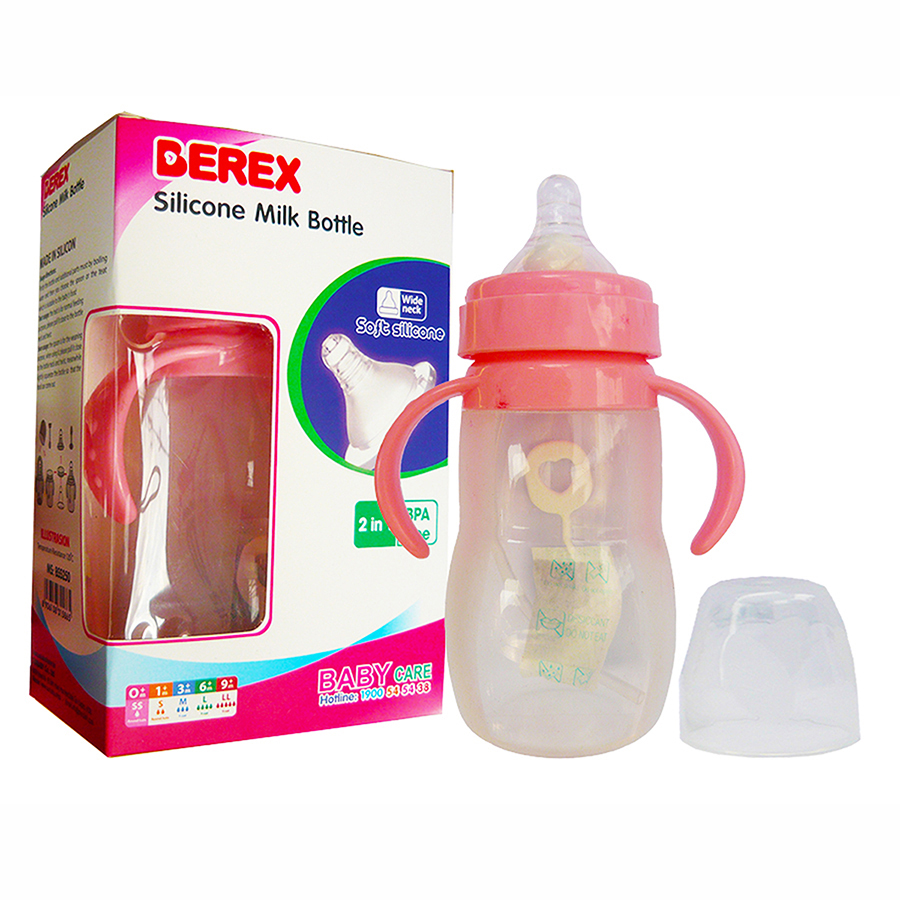 Bình sữa silicon siêu mềm cho bé BEREX cổ rộng 240ml- màu ngẫu nhiên