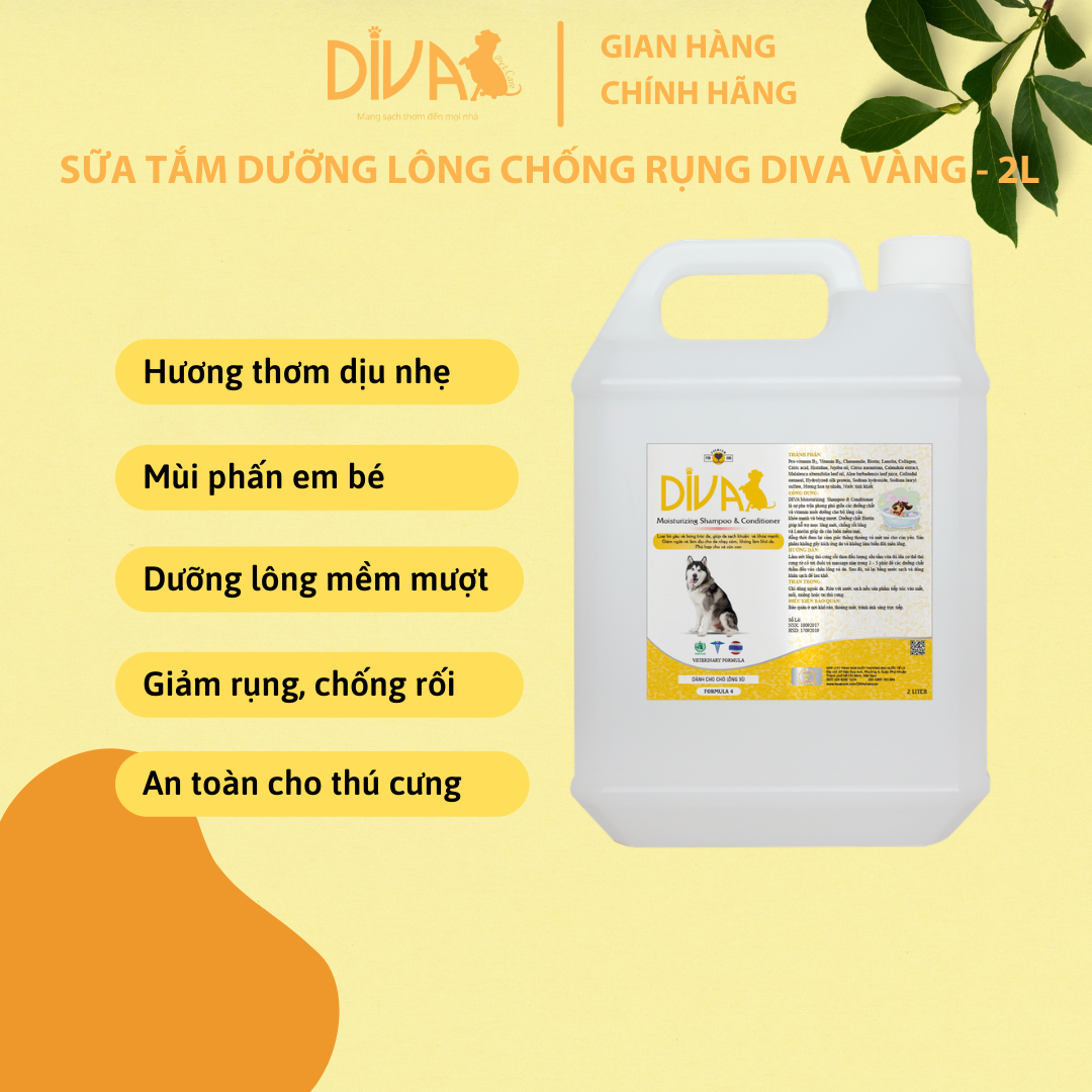 SỮA TẮM CHÓ DƯỠNG LÔNG GIẢM RỤNG DIVA VÀNG 2L (DIVA FORMULA 4)