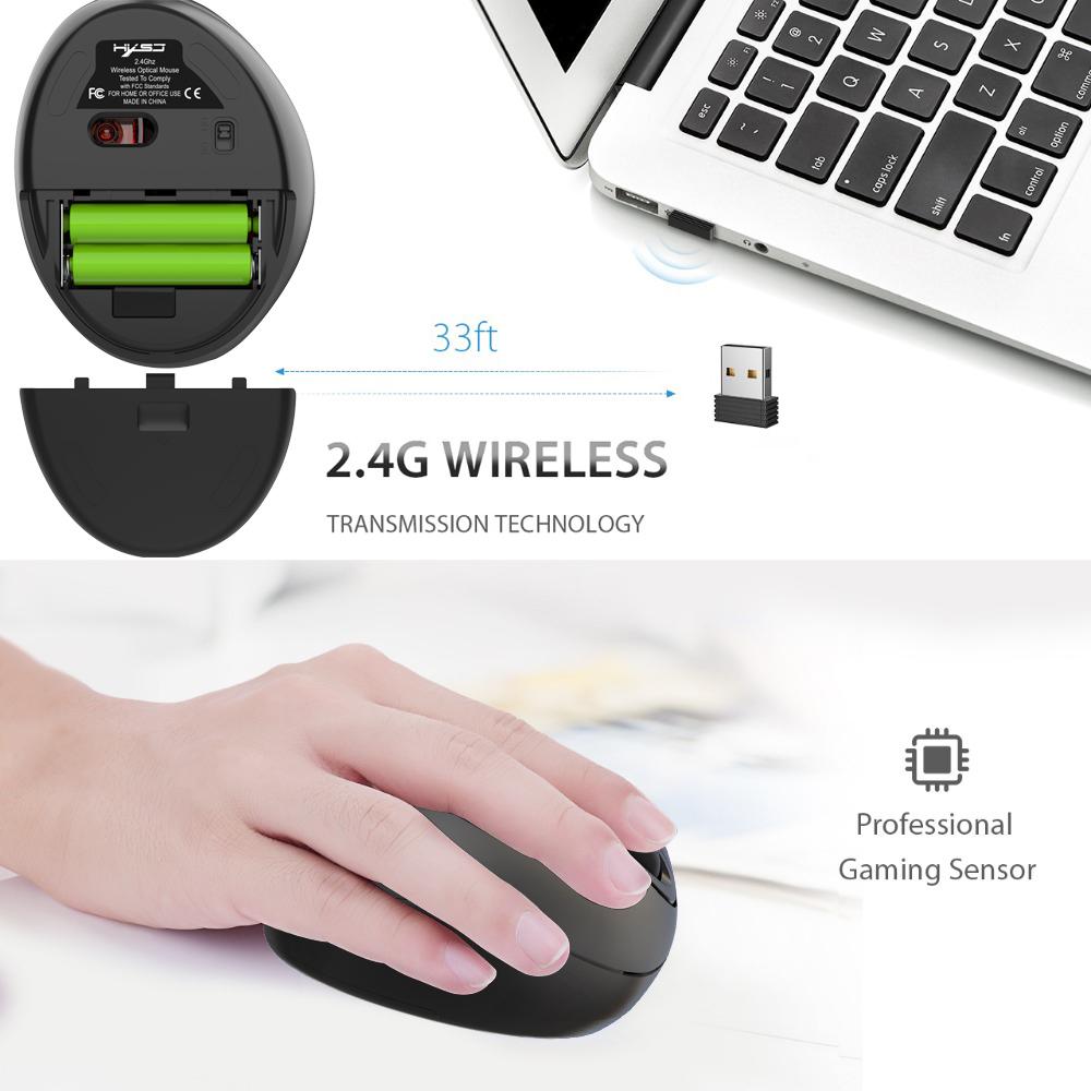 HXSJ T33 2.4GHz Vertical Wireless Mouse 7 Keys 2400DPI Mice Wireless Ergonomics Mouse for PC Laptop(Black)
