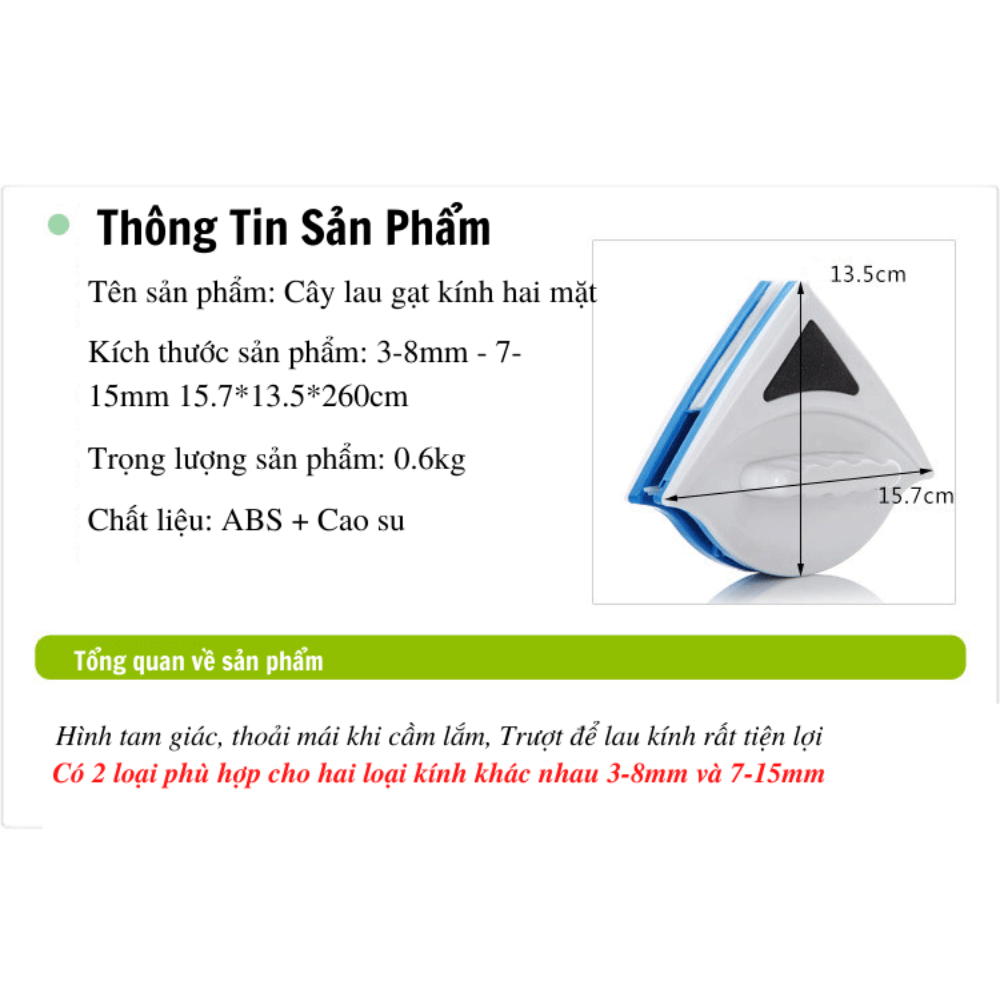 Dụng cụ lau kính 2 mặt hít nam châm tam giác - Dụng cụ vệ sinh lau cửa kính thông minh - Sử dụng lực hút nam châm cực mạnh giúp bạn vệ sinh cực tốt