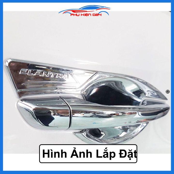 Ốp tay hõm Elantra 2016-2017-2018-2019-2020-2021 vân carbon, mạ crom chống trầy bảo vệ cửa xe ô tô