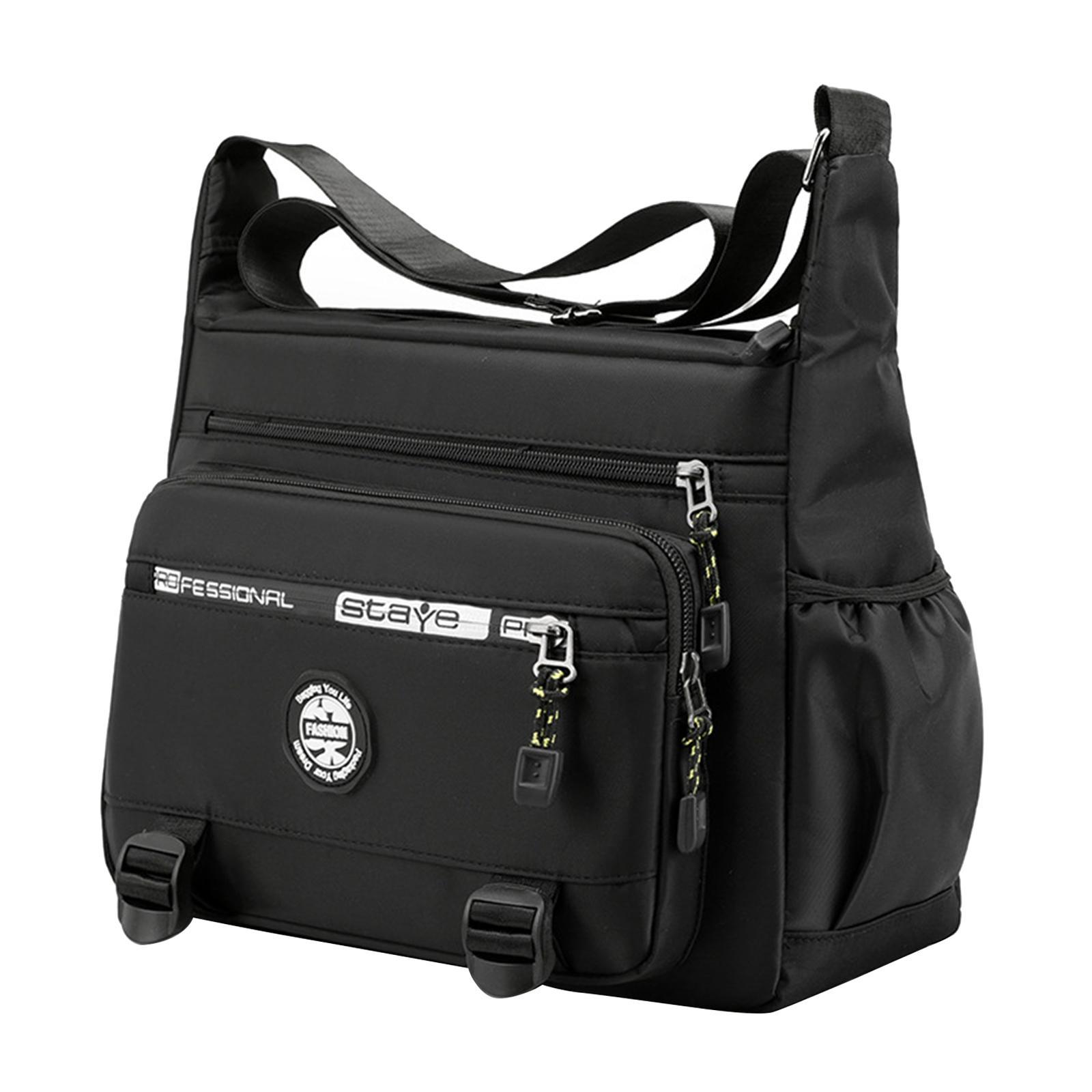 Men Shoulder Bag Crossbody Bag Zipper Waterproof Large Capacity Handbag Black