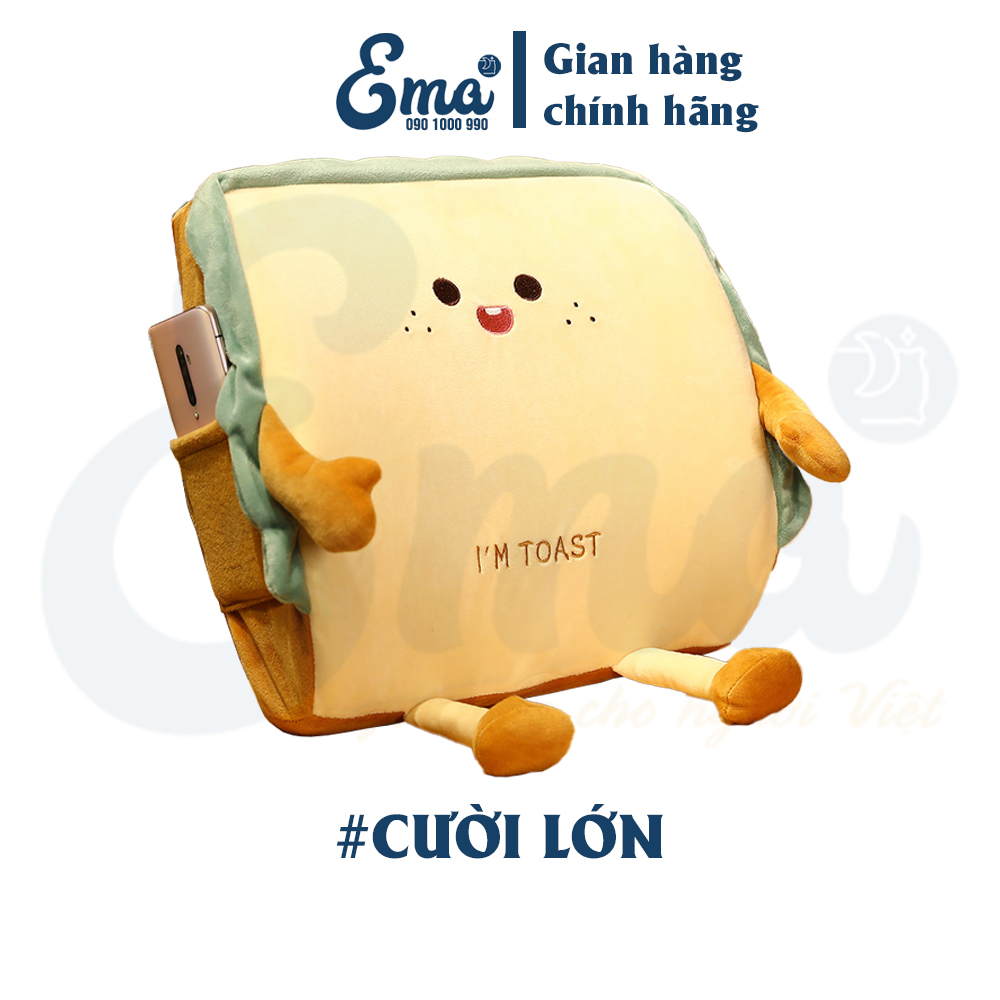 Gối kê lưng văn phòng, ô tô dễ thương, tựa lưng cao su non I'M TOAST kèm túi đựng bên hông tiện lợi - Hàng nhập khẩu