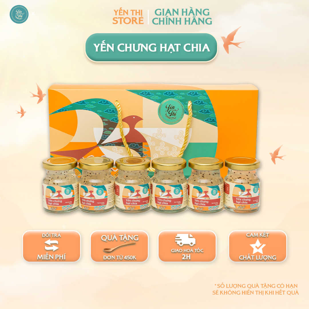 Tặng Muỗng Gỗ Đơn 450Kyến Thị - Chưng Hạt Chia - Hũ Chưng Sẵn - 30 Yến - 70Ml - Set 6Hũ 30 Yến - Có Hộp